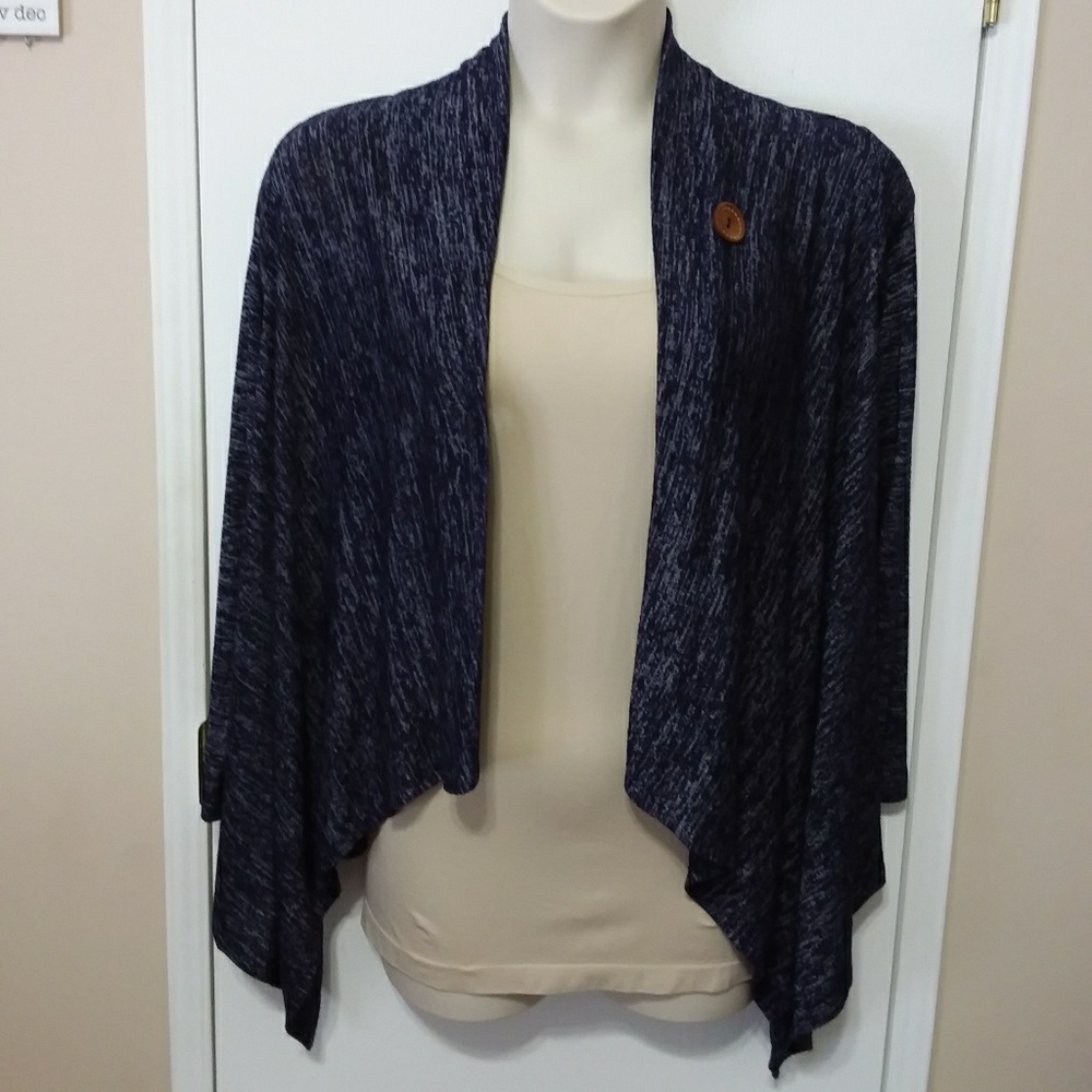 ☆☆SOLD☆☆ Bobeau Heathered Blue One-Button Cardigan - Picture 4 of 8